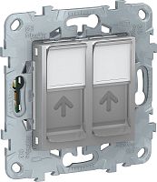 Розетка компьютерная без рамки Schneider Electric Unica New 2-м. RJ45+RJ45 5e алюминий картинка